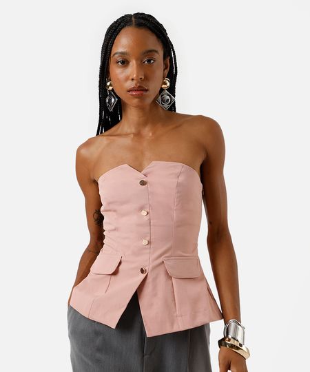 top corset feminino de alfaiataria com botão e lapela rosa PP top corset feminino de alfaiataria com botão e lapela rosa PP
