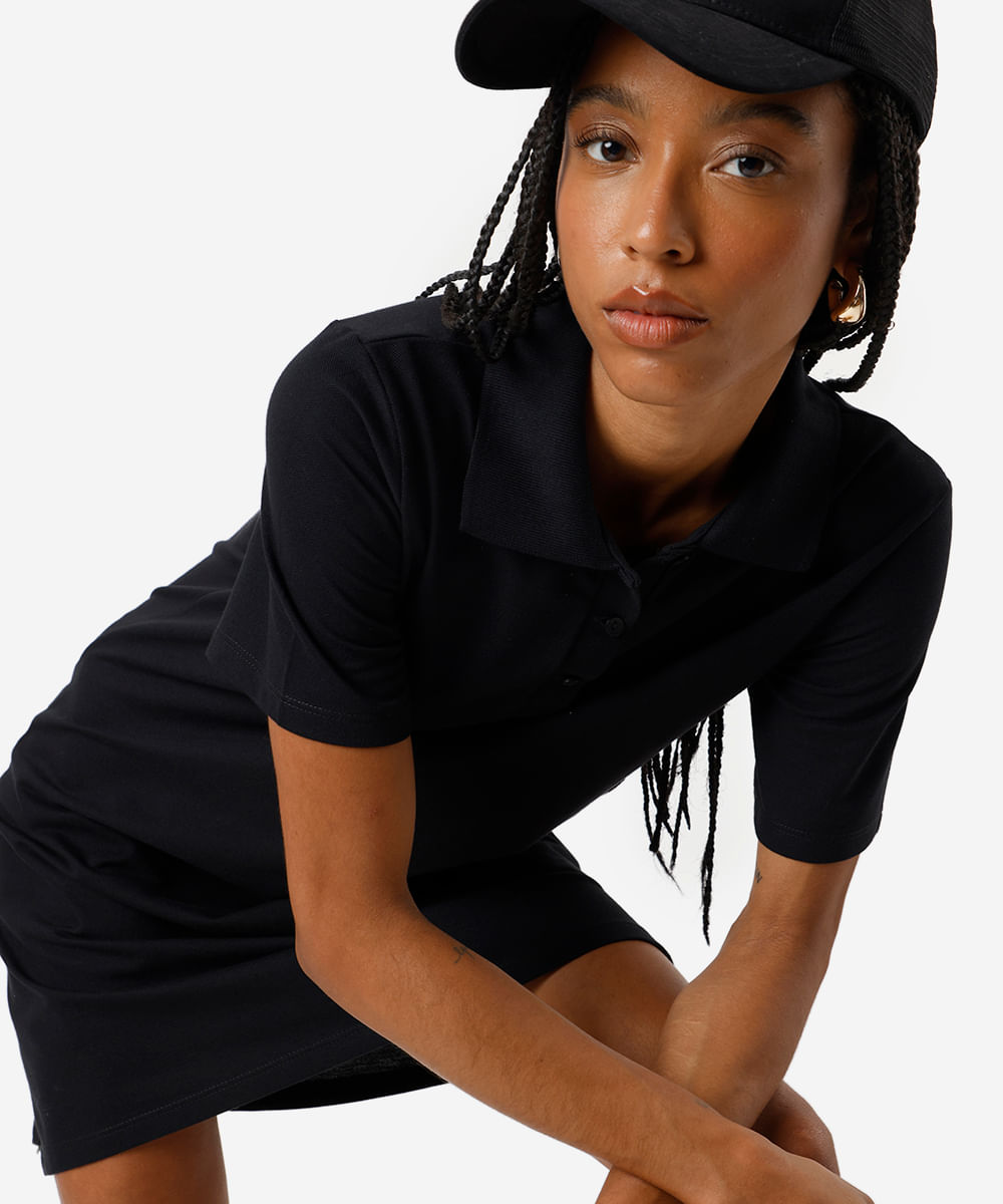 vestido polo feminino com algodão básico preto