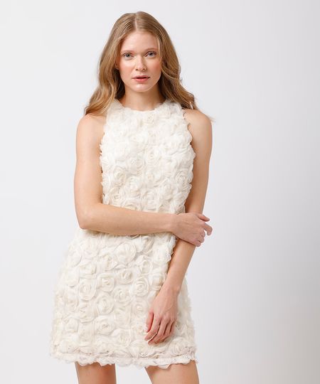 vestido curto feminino floral texturizado mindset off white P