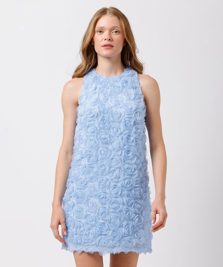 vestido curto feminino floral texturizado mindset azul P vestido curto feminino floral texturizado mindset azul P