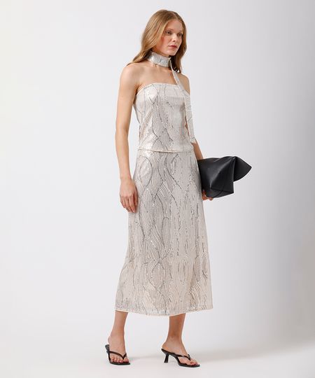 saia midi feminina de paetê mindset bege 36 saia midi feminina de paetê mindset bege 36