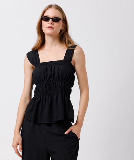 regata feminina decote quadrado franzida mindset preta PP regata feminina decote quadrado franzida mindset preta PP