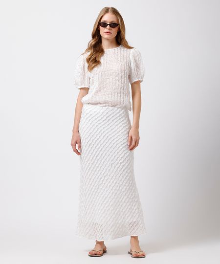 saia midi feminina com babados mindset off white M saia midi feminina com babados mindset off white M