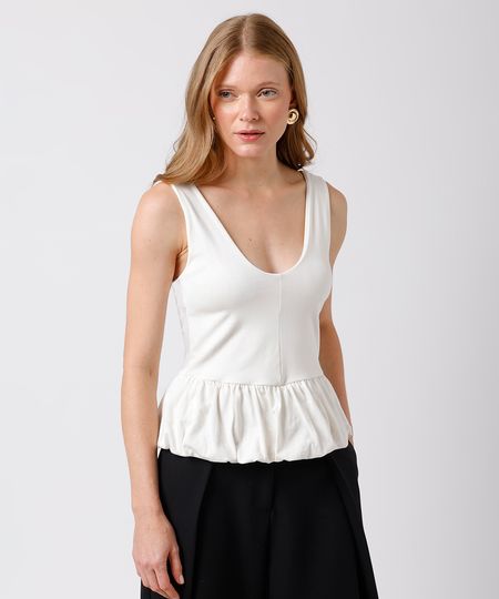 blusa peplum feminina de algodão decote v mindset off white P