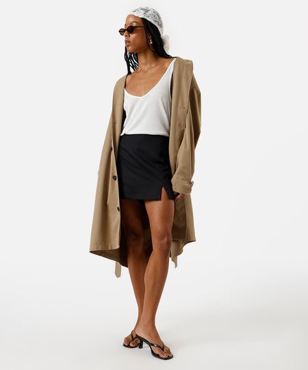 short saia feminino com fenda preto 42