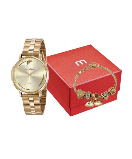 kit relógio feminino mondaine analógico 53748lpmkde1k1 dourado Único