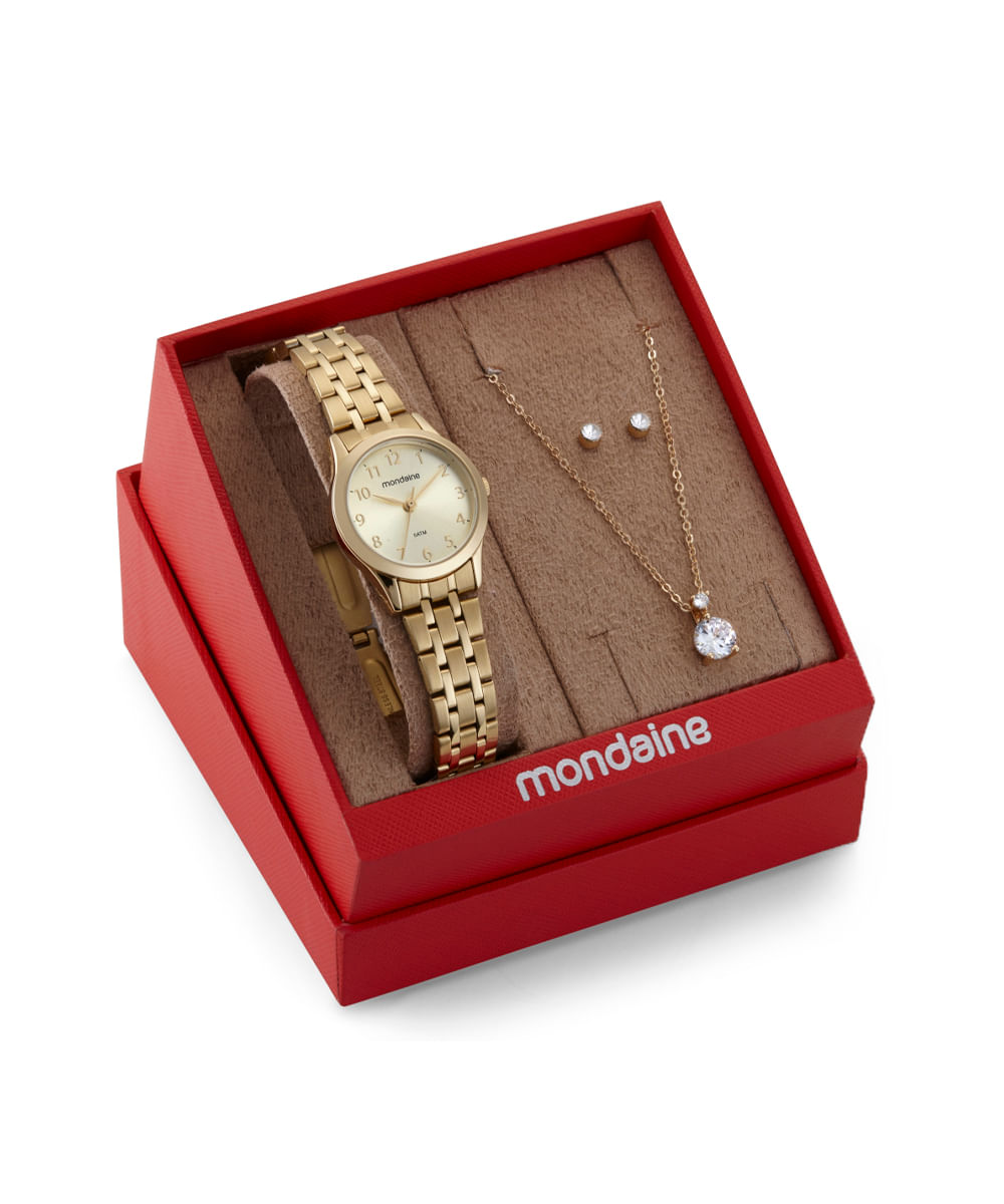 kit relógio feminino mondaine analógico 32608lpmkde1k1 dourado kit relógio feminino mondaine analógico 32608lpmkde1k1 dourado