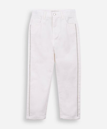 calça mom infantil de sarja com brilhos - off white 12 calça mom infantil de sarja com brilhos - off white 12