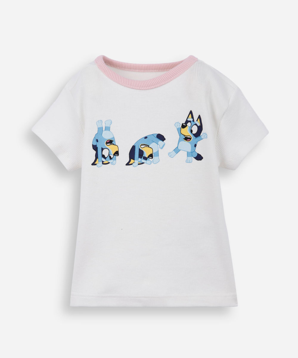 blusa infantil de ribana bluey algodão off white