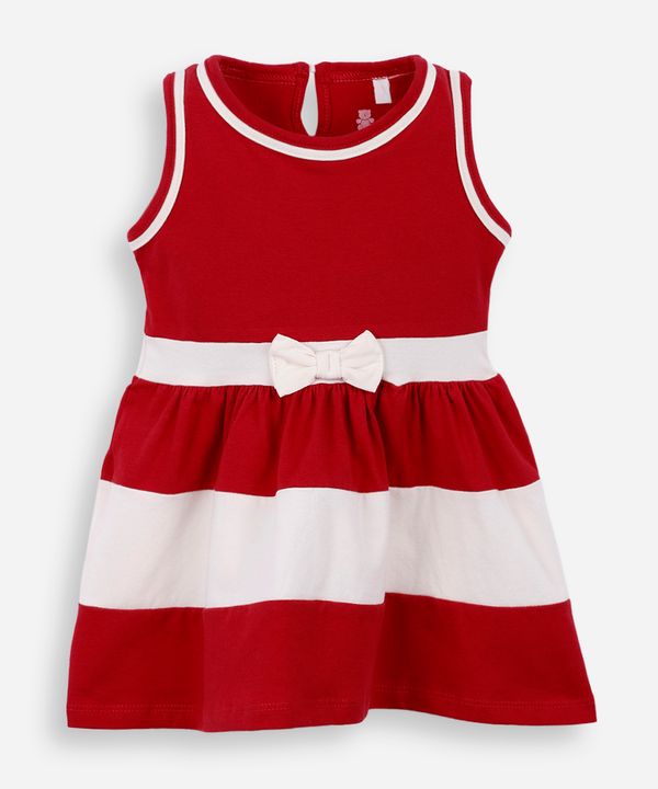 vestido infantil de algodão com recortes e laço vermelho 3-6