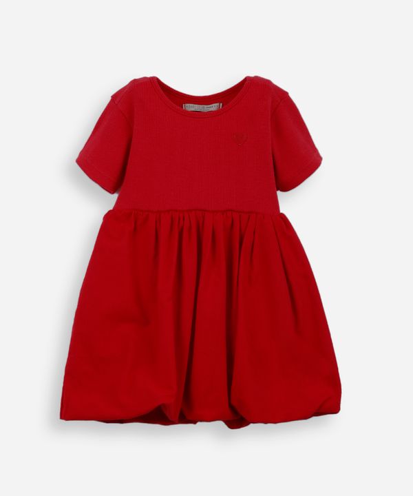 vestido balonê infantil de algodão bordado coração vermelho 3