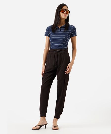 calça jogger feminina bolsos cargo texturizada marrom P calça jogger feminina bolsos cargo texturizada marrom P