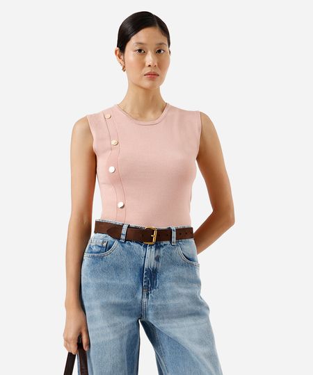 regata feminina de tricot com botões rosa G regata feminina de tricot com botões rosa G