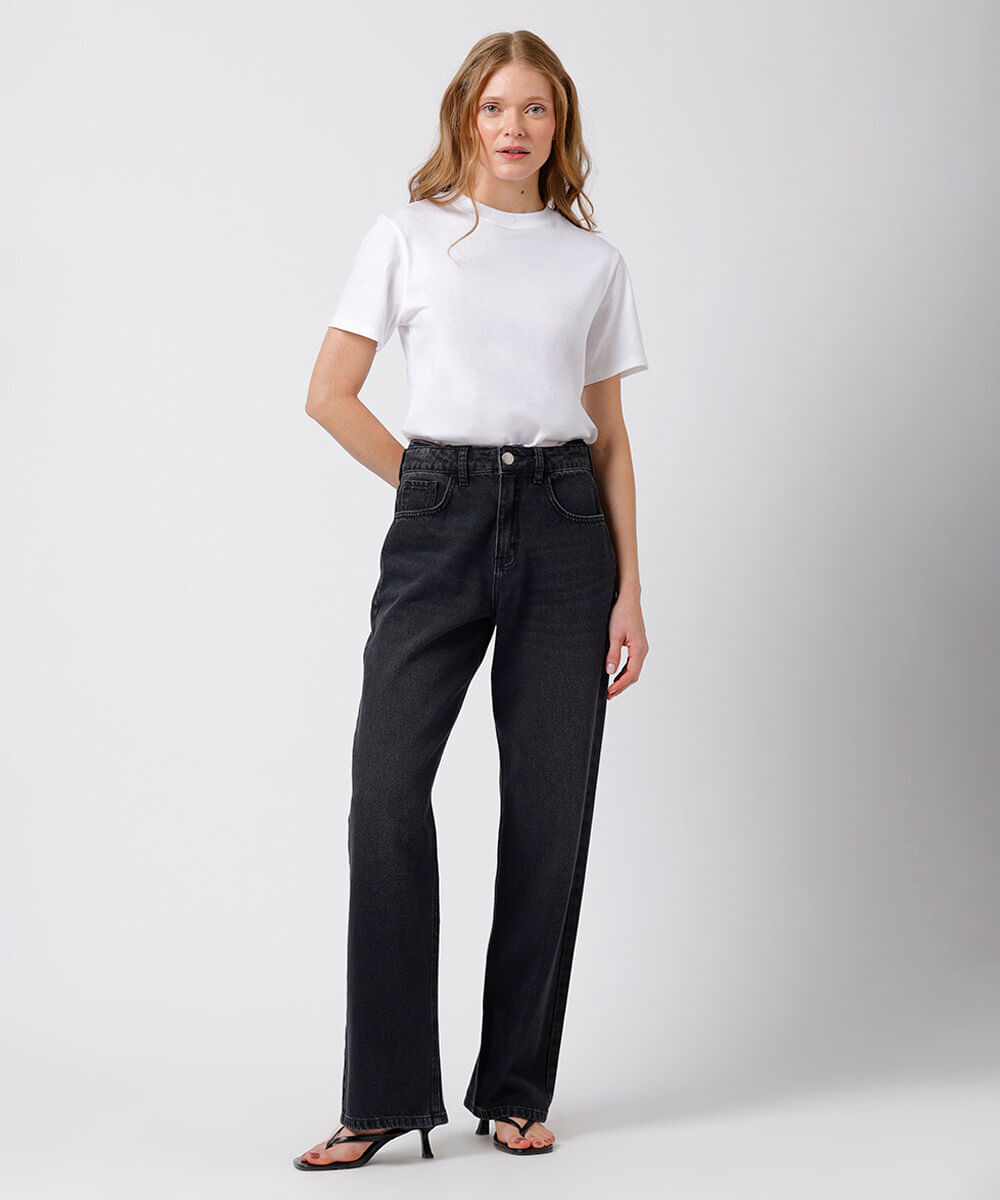 calça jeans reta copenhagen cintura alta mindset preta