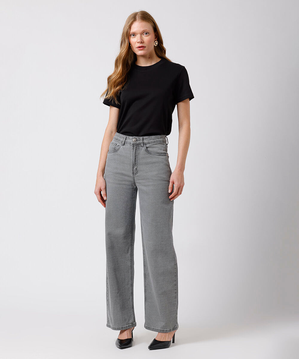 calça reta new york feminina jeans mindset cinza