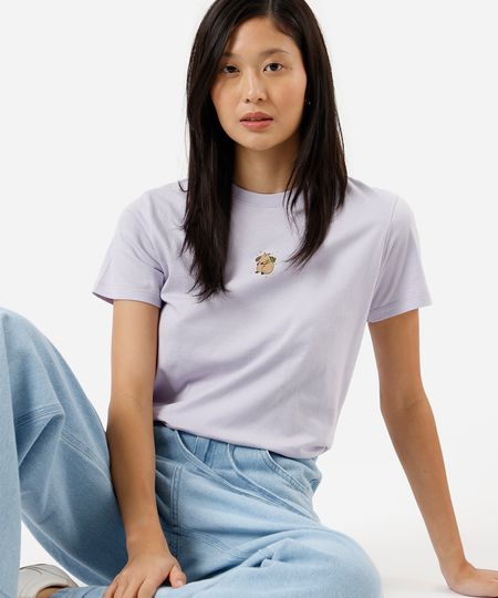 camiseta feminina de algodão capivara lilás PP camiseta feminina de algodão capivara lilás PP