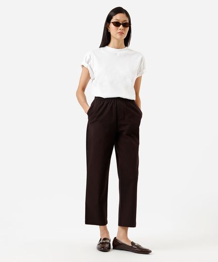 calça reta básica feminina de algodão marrom GG calça reta básica feminina de algodão marrom GG