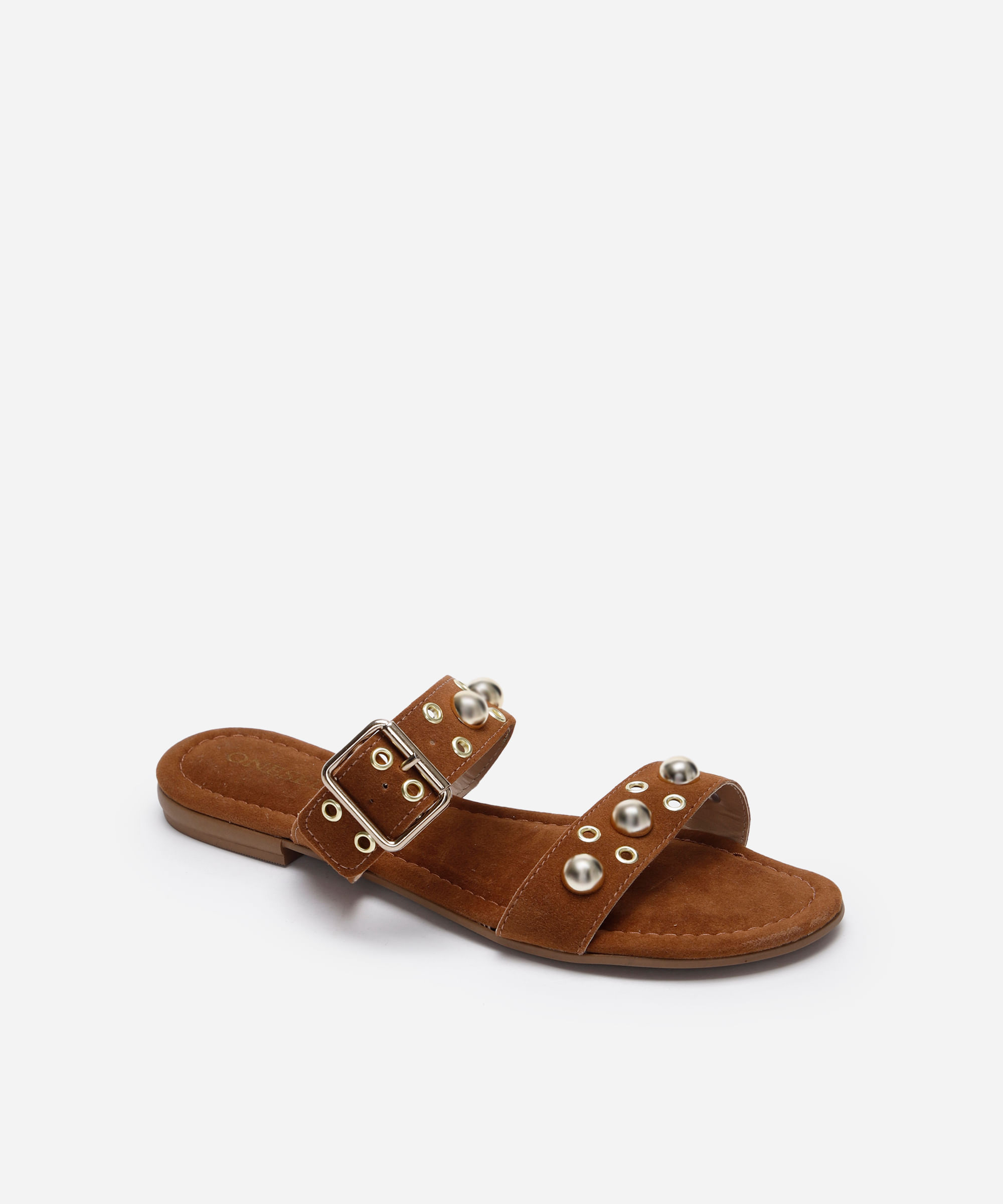 rasteirinha com tachas texturizada oneself marrom