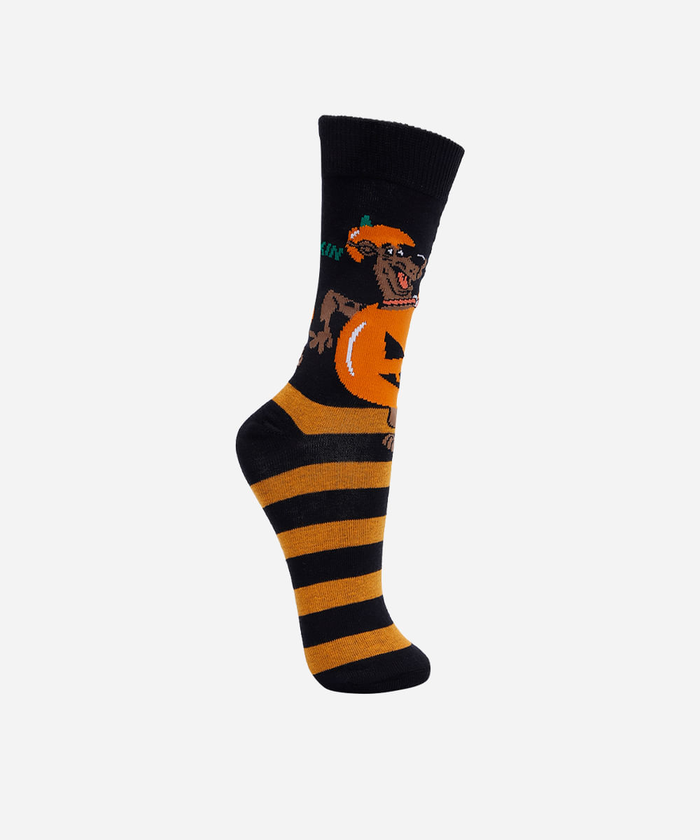 meia cano alto halloween listrada colorida