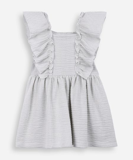 vestido infantil com algodão listrado texturizado verde 3-6