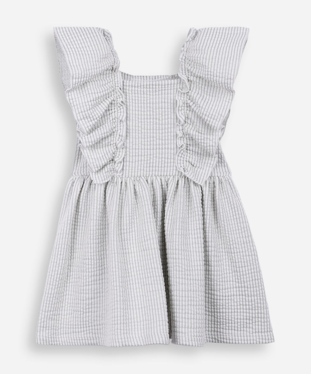 vestido infantil com algodão listrado texturizado verde