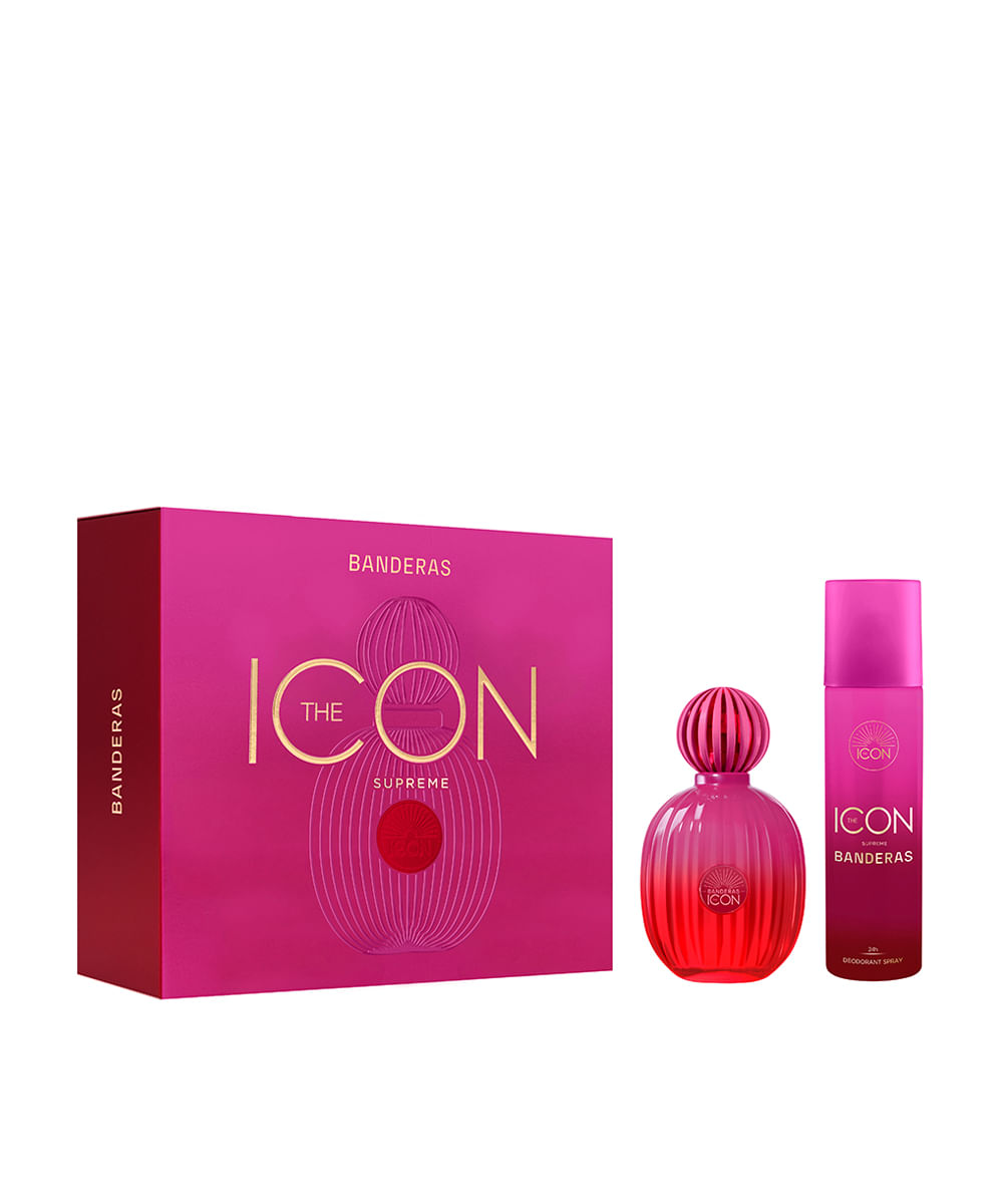 kit perfume feminino banderas the icon supreme eau de parfum intense for women 100ml e desodorante spray 24h 150ml