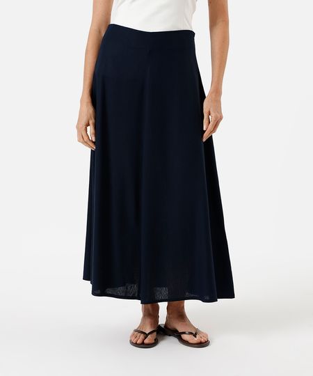 saia midi feminina com linho azul 36