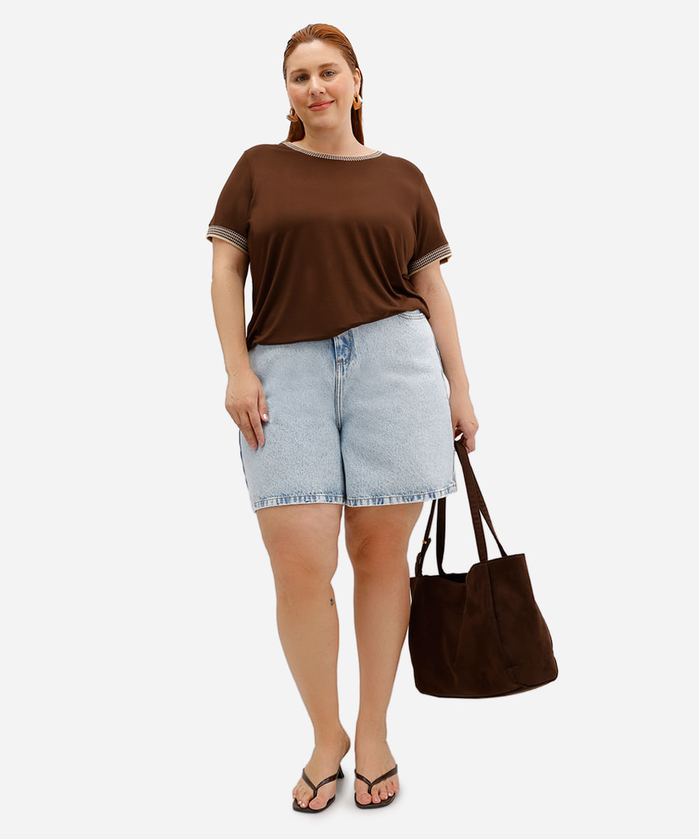 bermuda mom feminina jeans plus size azul