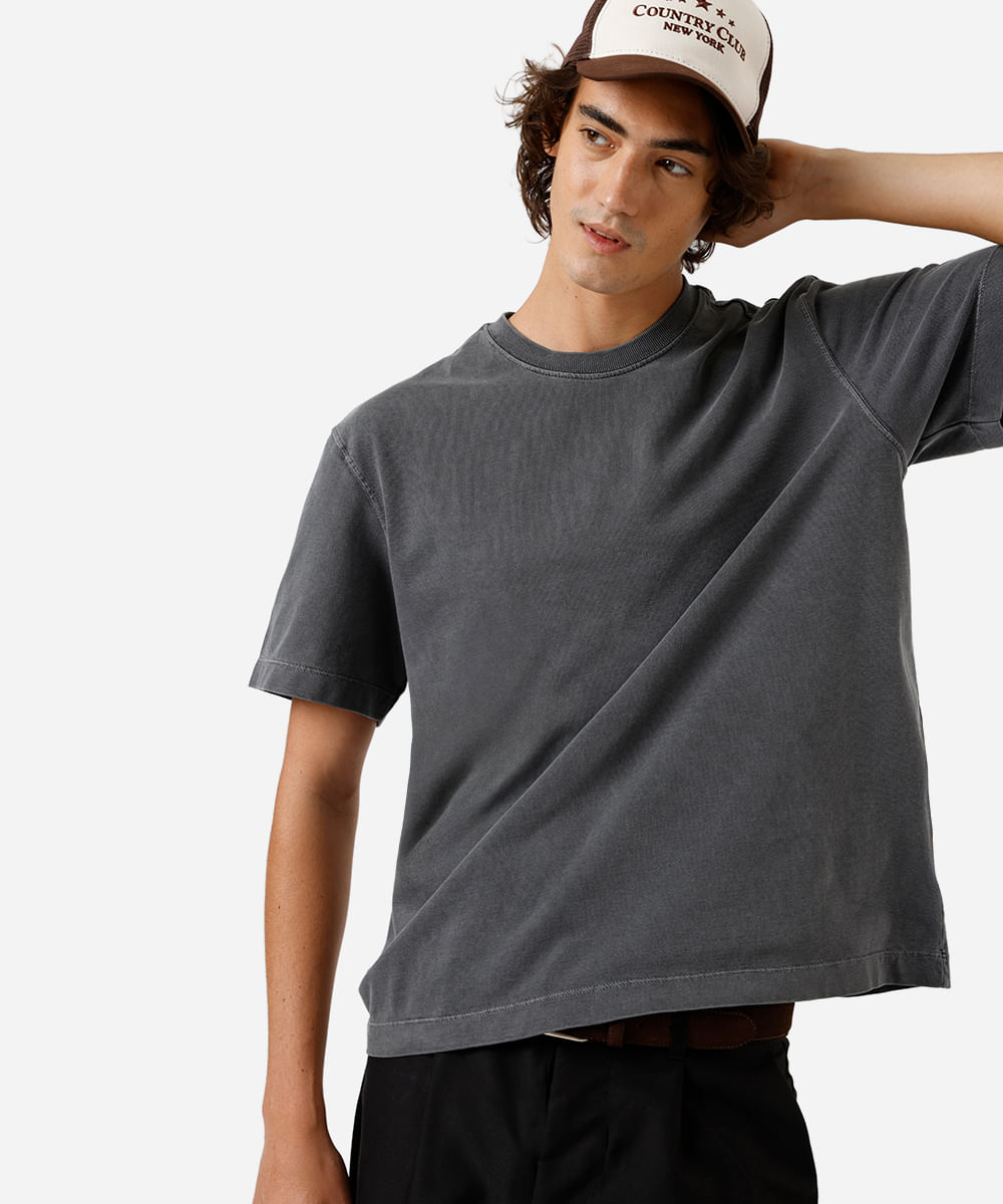 camiseta box masculina de algodão estonada preta