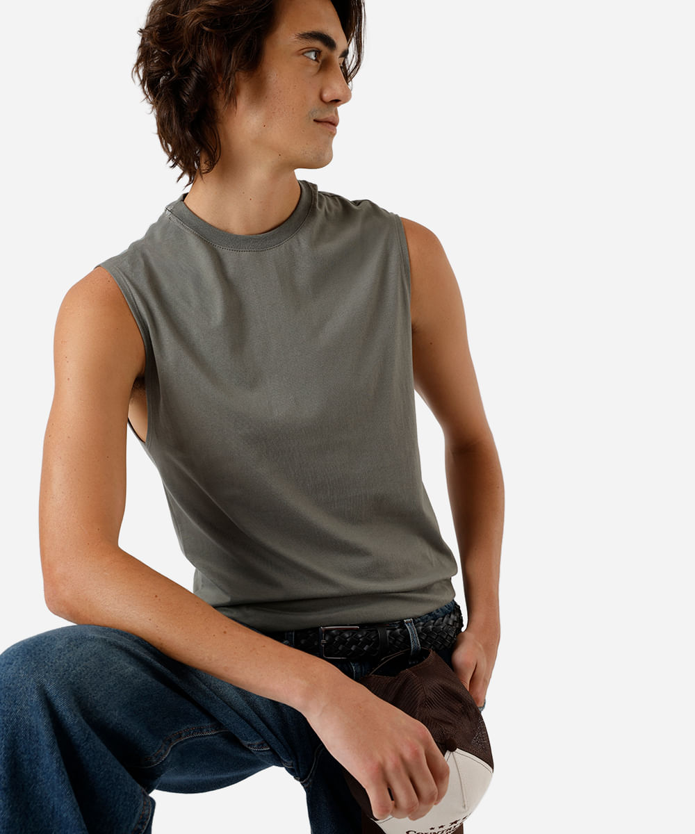 regata machão masculina básica comfort de algodão verde