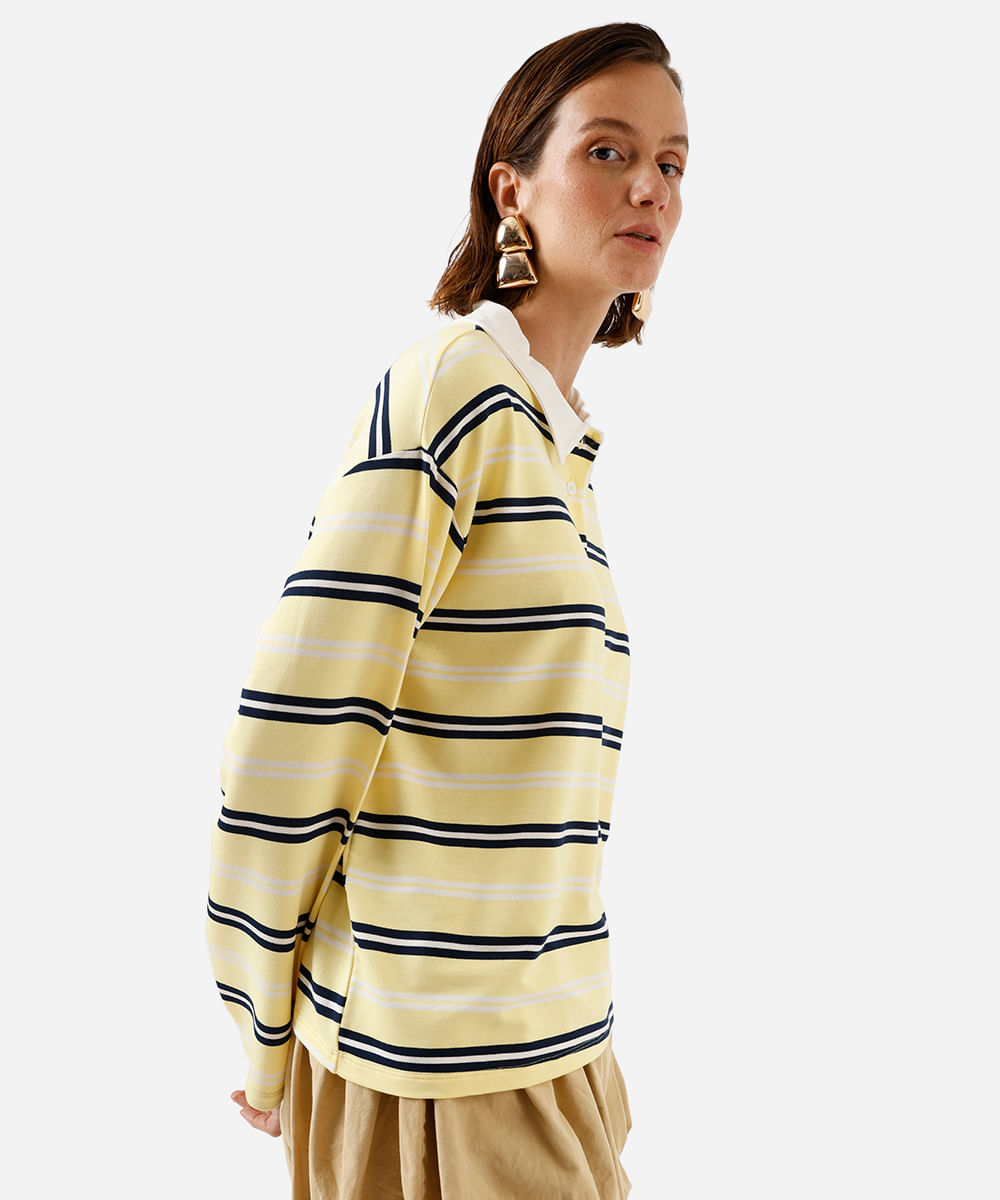 polo feminina com viscose listrada amarela