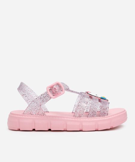 sandália infantil hello kitty com glitter grendene rosa 28