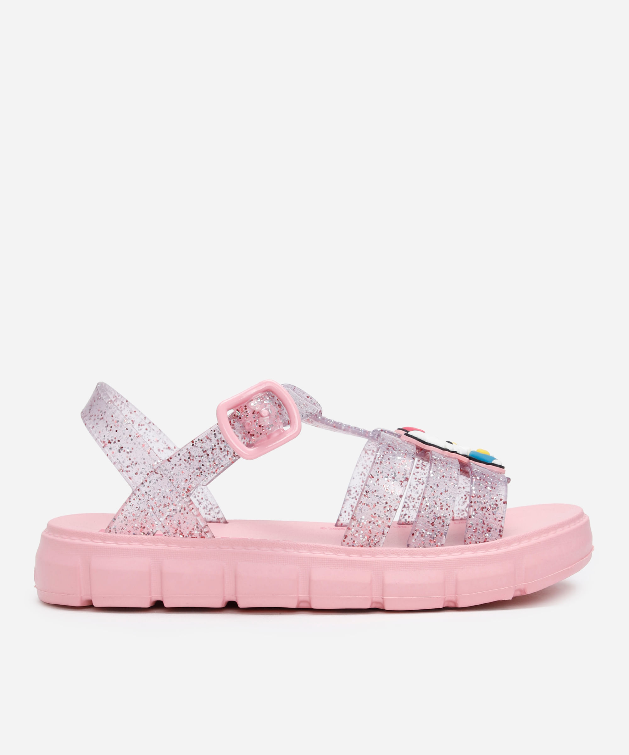 sandália infantil hello kitty com glitter grendene rosa