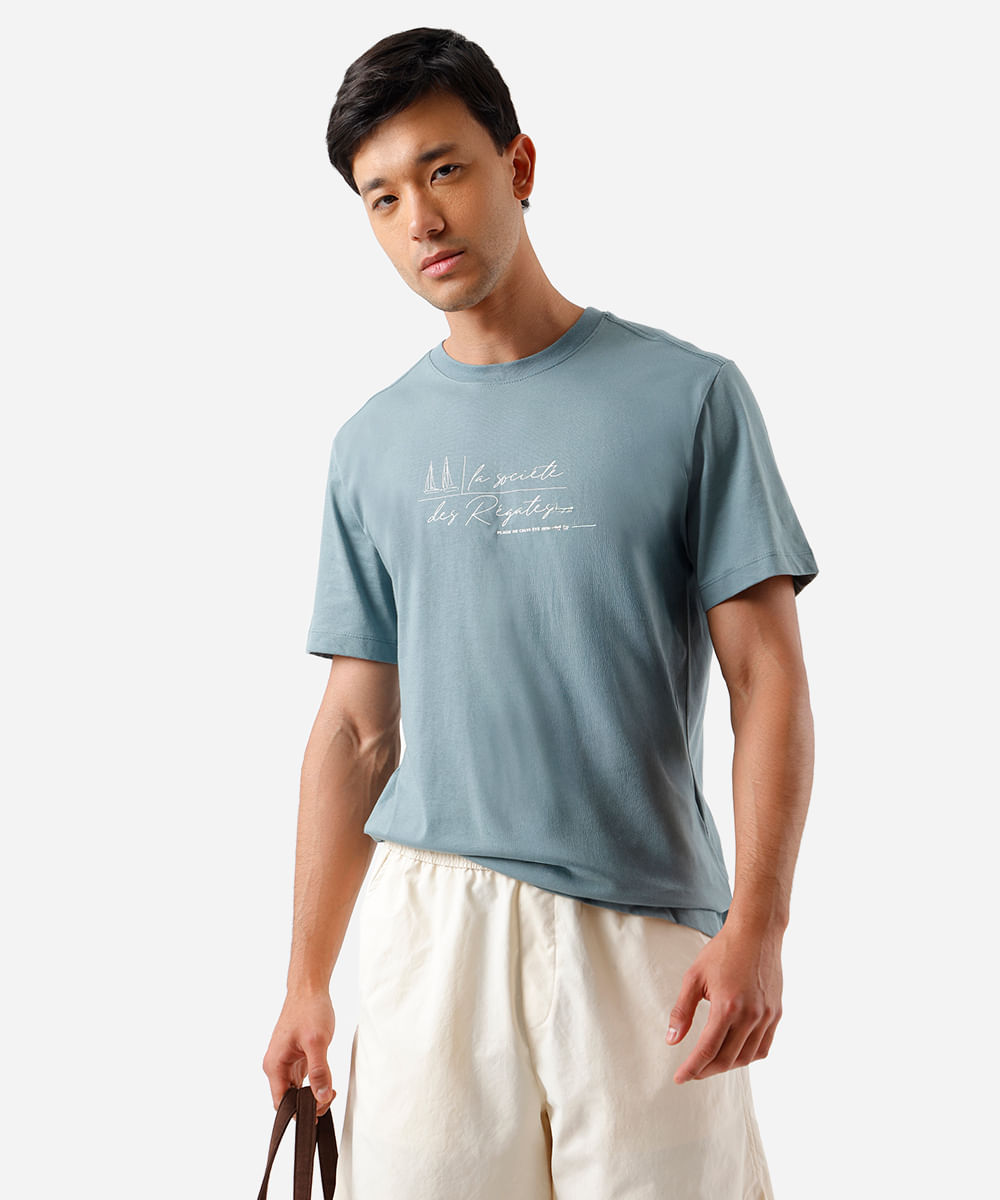 camiseta masculina de algodão estampada verde