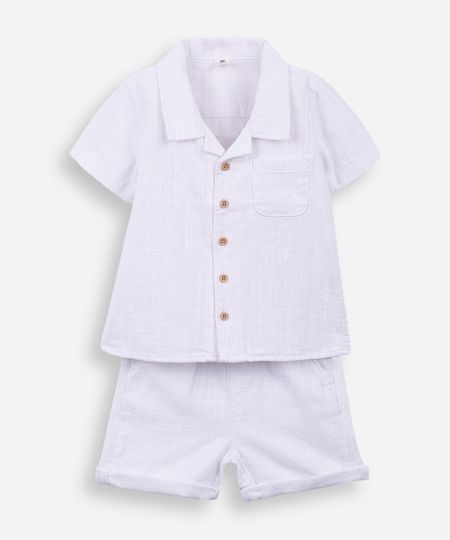 conjunto curto infantil de algodão texturizado - off white 3-6 conjunto curto infantil de algodão texturizado - off white 3-6