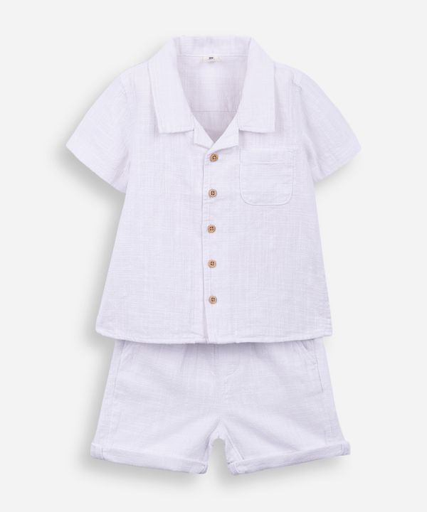 conjunto curto infantil de algodão texturizado - off white 3-6