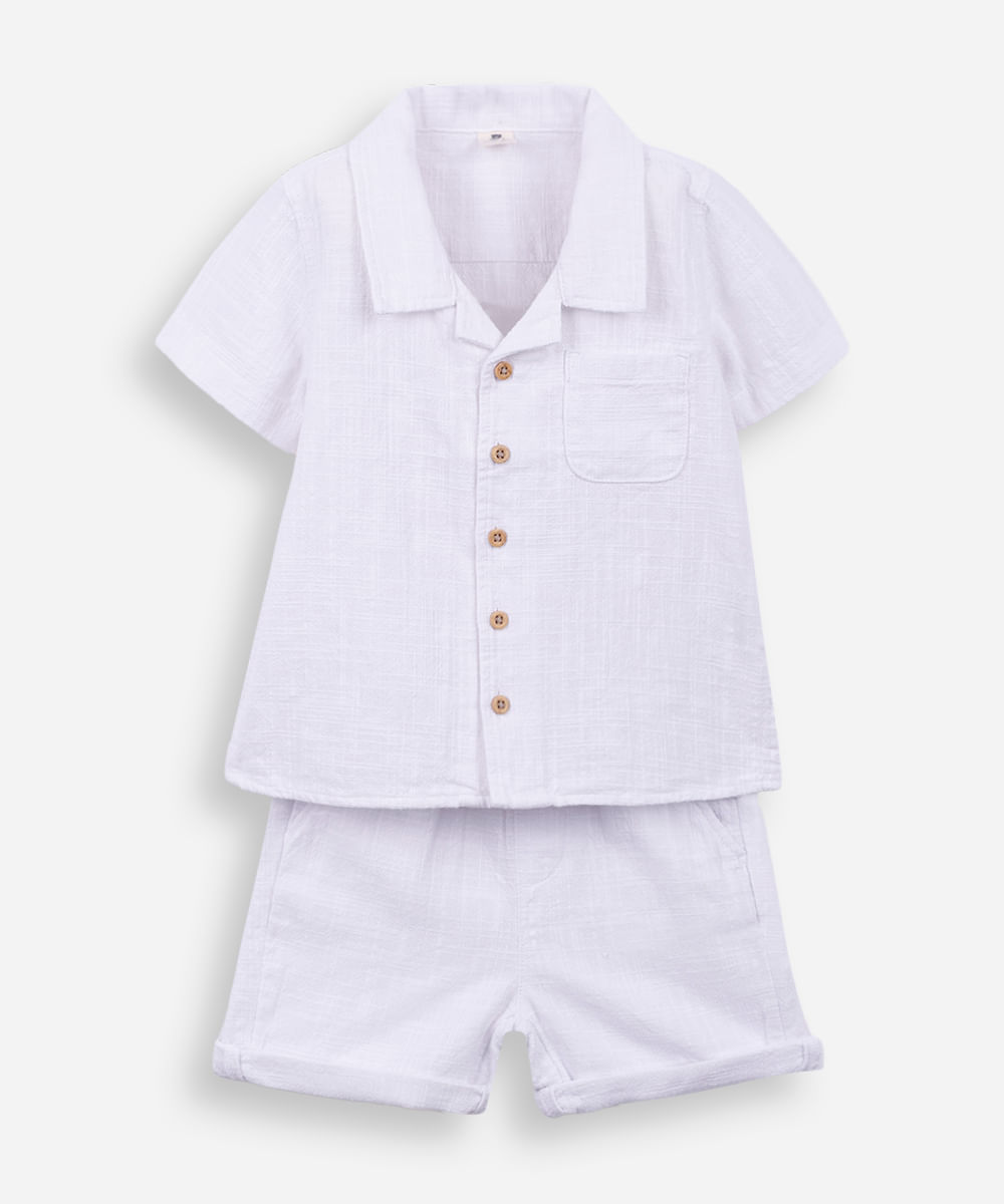conjunto curto infantil de algodão texturizado - off white