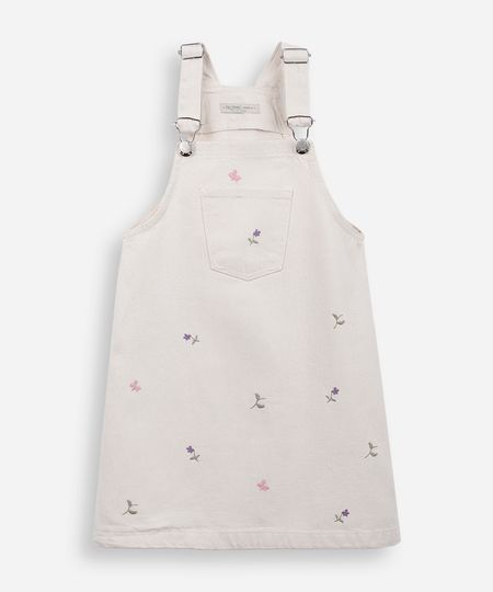 salopete infantil de sarja com bordados floral bege 6 salopete infantil de sarja com bordados floral bege 6