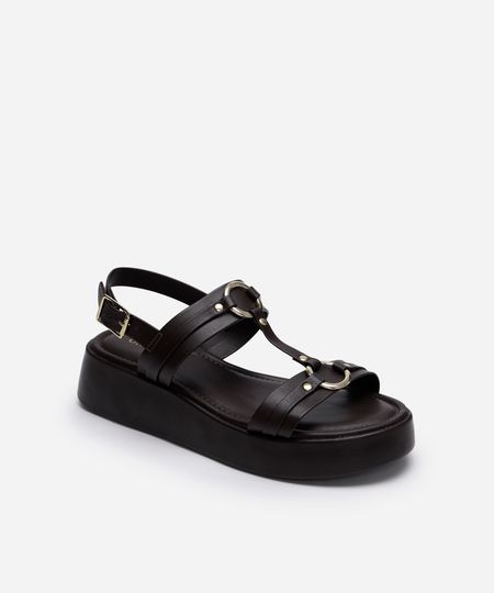 sandália plataforma com argolas oneself marrom 35