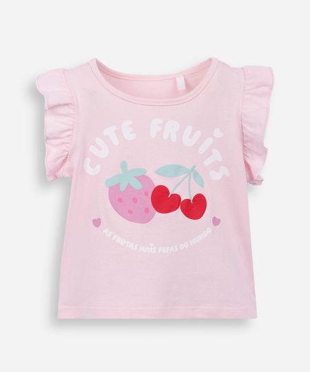 blusa infantil de algodão cerejas rosa 1
