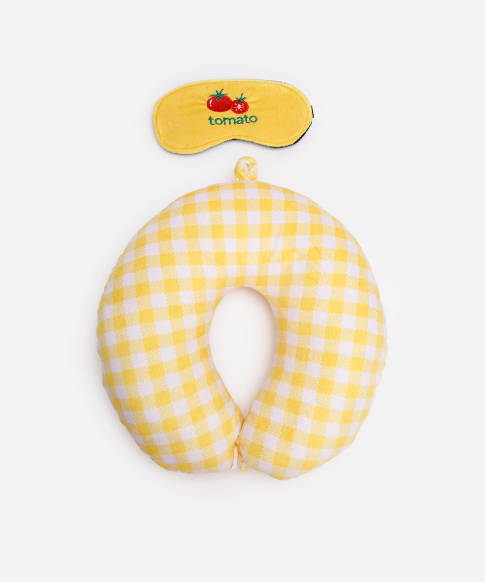 apoio de pescoço com máscara de dormir amarelo
