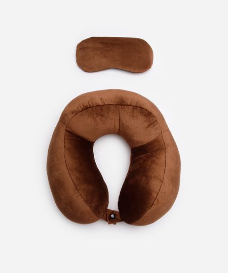 apoio de pescoço com máscara de dormir marrom UNICO