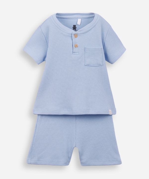 conjunto curto infantil de algodão texturizado azul 12-18