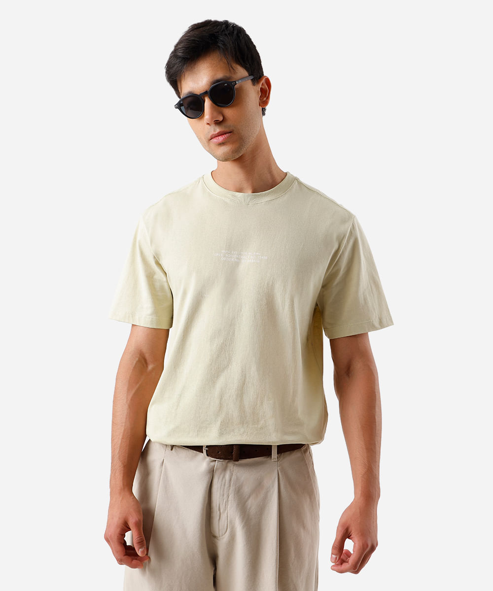 camiseta masculina de algodão estampada bege