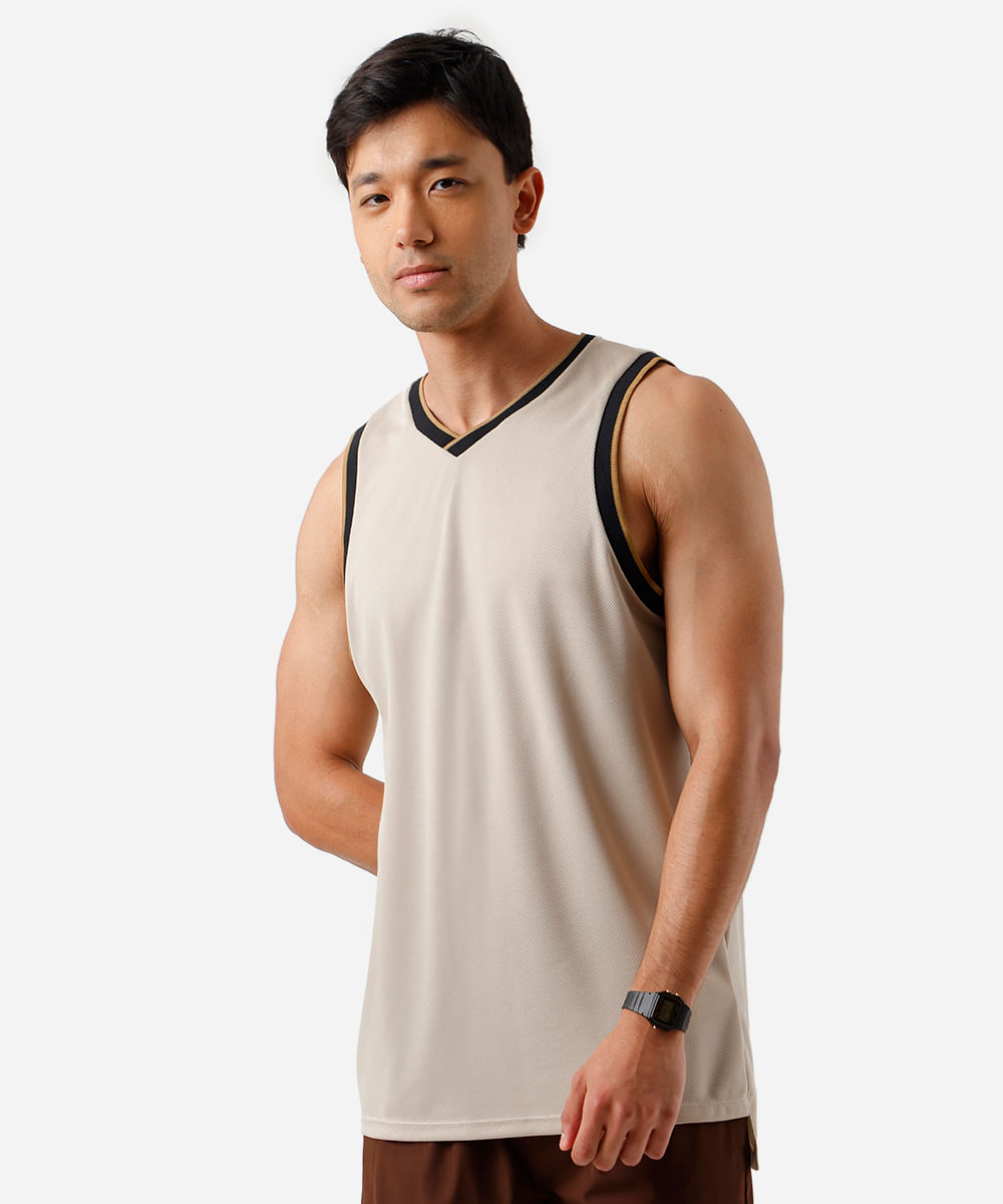 regata esportiva basquete masculina gola v bege