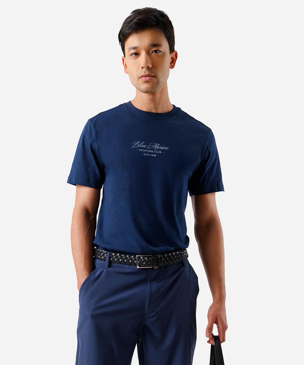 camiseta masculina de algodão estampada azul