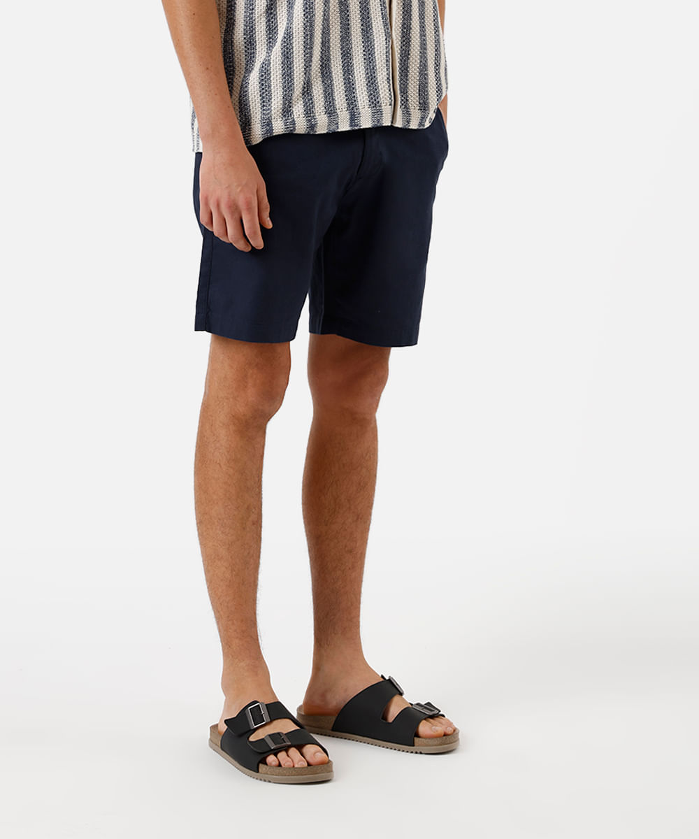 short de alfaiataria masculino com linho azul