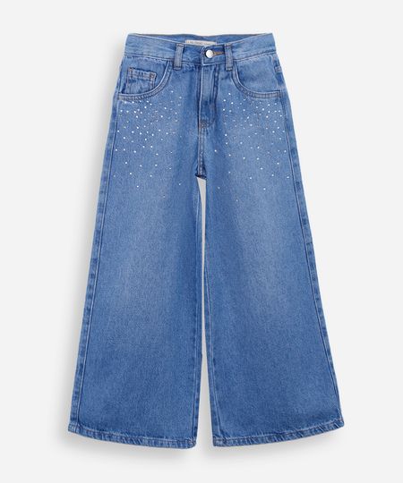 calça wide leg infantil jeans com brilho azul 4 calça wide leg infantil jeans com brilho azul 4