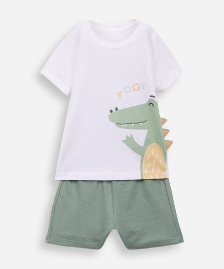 conjunto curto infantil de algodão jacaré verde 6-9 conjunto curto infantil de algodão jacaré verde 6-9