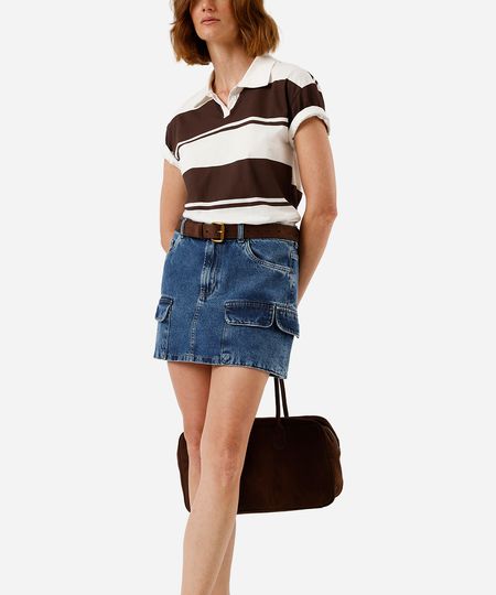 saia curta feminina jeans multibolsos azul 46